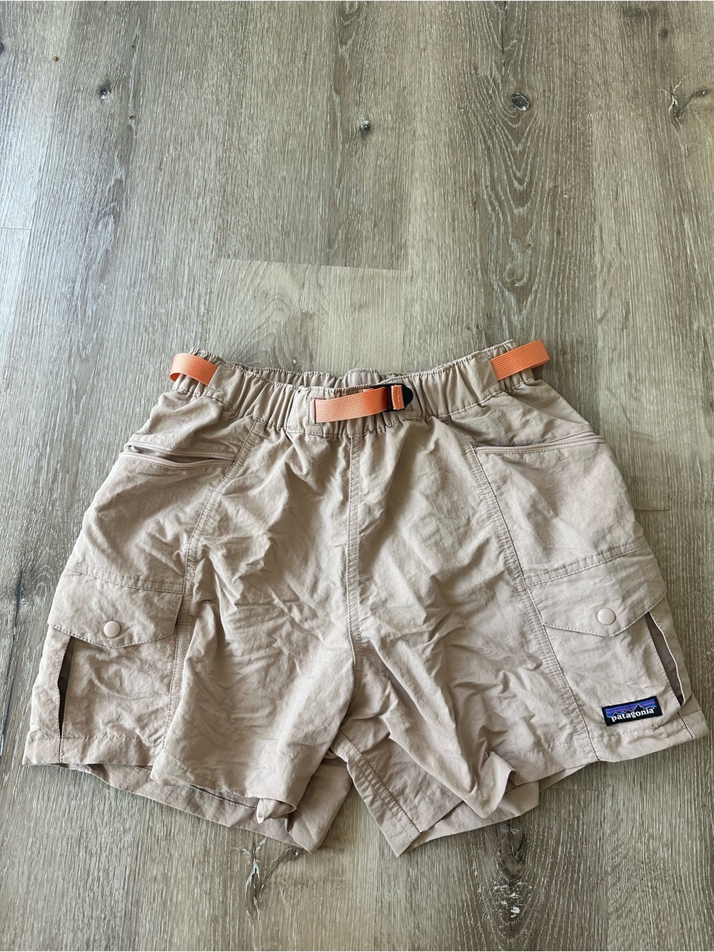 Patagonia Beige Shorts with Orange Accent Tag